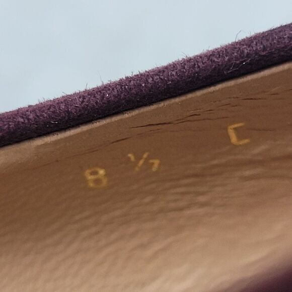 Salvatore Ferragamo Suede Pumps Burgundy Leather Trim Round Toe Stiletto Heels - Picture 6 of 9